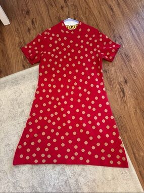 Red Polka Dot Short Sleeve Dress with Dots